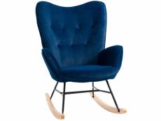 Fauteuil à bascule oreilles rocking chair grand confort accoudoirs assise dossier garnissage mousse haute densité aspect velours bleu