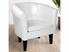 Fauteuil chesterfield avec repose pied en synthétique avec éléments décoratifs touffetés chaise cabriolet tabouret pouf meuble de salon blanc hellosho