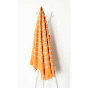 Fouta 100 cm x 200 cm Ibiza Orange Rayures Turquoise Clair - 100% coton - finition franges