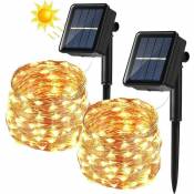 GrooFoo [2 pièces] Chaîne lumineuse solaire à l'extérieur, 12M 100 LED chaîne lumineuse extérieure en fil de cuivre chaîne lumineuse solaire blanc