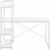 Helloshop26 - Bureau avec étagères poste de travail table de bureau panneau de fibre de bois mélaminé et métal 122 x 120 x 64 cm blanc - Blanc