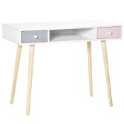 HOMCOM Bureau enfant en bois de pin table d'étude bureau ergonomique avec tiroir et compartiment de rangement rose 100L x 48l x 76,5H cm