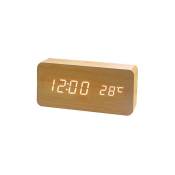 Horloge numérique en bois-réveil Led multifonction avec affichage de l'heure/date/température et commande vocale