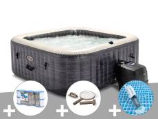 Kit spa gonflable Intex PureSpa Ardoise carré Bulles 6 places + 6 filtres + Kit d'entretien + Aspirateur