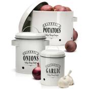Klarstein - Boite de conservation - Set de 3 - Pots de conservation - Pour ail, oignons et pommes de terre - design vintage - Boite alimentaire