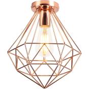 Lampe de Plafond Moderne Plafonnier Cage en Diamant E27 pour Chambre Salon Couloir Rose - Or rose