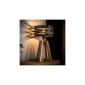 Lampe de table avec abat-jour en métal et piètement bois - amp