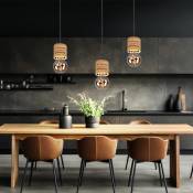 Lampe suspendue suspension lampe de salle à manger, 3 ampoules aspect bois mdf métal noir rétro, douilles E27, DxH 35,5x120cm