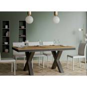 Les Tendances - Table extensible 6 à 12 places l 160 à 264 cm bois clair et cadre métal gris foncé Tsara