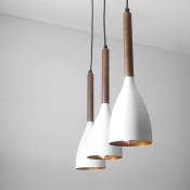 Licht-erlebnisse - Lampe à suspendre blanche design rétro avec bois E27 Table à manger - Blanc, or, bois foncé