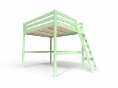 Lit mezzanine bois avec échelle sylvia 160x200 vert pastel SYLVIA160ECH-VP