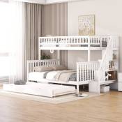 Lits superposés 90(140)x200cm,lit d'enfant avec protection contre les chutes,lit d'adolescent avec lit gigogne,escalier avec rangement, Blanc
