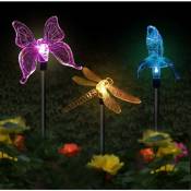 Lot de 3 lampes solaires de jardin à led multicolores changeantes en formes de papillon,colibri,libellule Pour décoration de fête,éclairage de