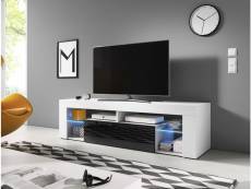 Meuble banc TV - 140 cm - Blanc mat / Noir brillant - Avec LED - Style design Everest