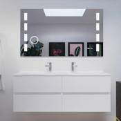 Meuble double vasque 140 cm rosaly avec miroir Excellence- Blanc- Plan vasque en - Blanc