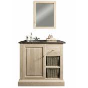 Meuble simple vasque plan en pierre et miroir L90 (ensemble) - vérone - bois clair
