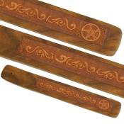Porte bâton d'encens en bois motif Pentacle