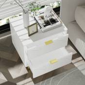 Set de 2 tables de chevet avec poignées dorées et motif floral, 50x40x54cm, blanc