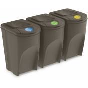 Spetebo - Sortibox xl - Kit de 3 poubelles de 35 litres gris pierre
