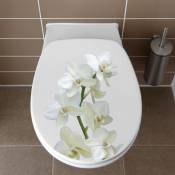 Sticker Abattant WC Orchidée Jaune, Branche Verte, Fleur Fraiche, 33x38cm, Décoration Toilettes Maison - Blanc
