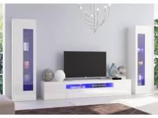 Système mural de salon modulable, made in italy, meuble tv et éléments muraux, ensemble de salon moderne, 300x40h162 cm, couleur blanc brillant, avec