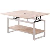 Table basse relevable et extensible en bois de chêne avec pied en métal blanc-Longueur 100 x Profondeur 45-90 x Hauteur 47-62 cm Pegane