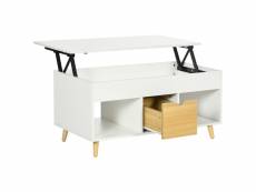 Table basse relevable - tiroir, 2 niches, coffre -