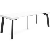 Table console extensible, Console meuble, 220, Pour 10 personnes, Pieds en bois, Style moderne, Blanc - Skraut Home