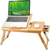Table de lit Pliable Table pour Ordinateur Portable en Bambou hauteur réglable 66×30×35cm Couleur du Bois