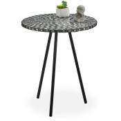 Table ronde mosaïque, Table d'appoint, Décorative, Table jardin, fait main, HxD: 50 x 41 x 16 cm, noir blanc - Relaxdays