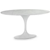 Table tulipe ronde marbre et pied métal blanc d 150 cm
