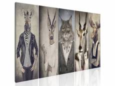 Tableau sur toile en 5 panneaux décoration murale image imprimée cadre en bois à suspendre masques d'animaux i 225x90 cm 11_0003553