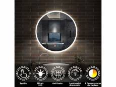 3 couleurs miroir rond de salle de bain avec anti-buée + led 3000/4500/6000k avec lumière et luminosité réglables ∅80cm double interrupteur tactile