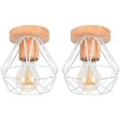 Axhup - Lot de 2 Plafonnier Vintage Rétro E27 Lampe de Plafond Cage Diamant en Bois et Fer Blanc