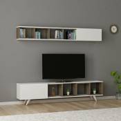 Azura Home Design - Ensemble meuble tv doruk blanc - noyer 180 cm