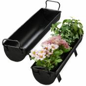 Balconnière gouttière pot de fleurs métal jardinière zinc jardin bac à fleurs déco set de 2, noir - Relaxdays