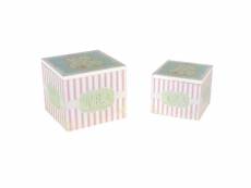 Boîte à thé carrée en bois pour 1-2 délices à rayures roses, 15x13x15 cm
