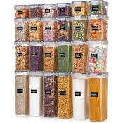 Boîtes de rangement hermétiques avec couvercles, 24 boîtes en plastique pour cuisine et garde-manger pour céréales, aliments secs, farine et sucre,