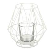 Bougeoir, design géométrique, porte bougies avec verre à votive, métal, photophore, HxD 14x14 cm, blanc - Relaxdays