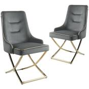 Emmy - Lot de 2 chaises en velours gris piètement doré