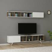 Ensemble meuble tv doruk blanc - noyer 180 cm