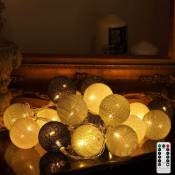 Guirlande Lumineuse Coton Boules, 20 led usb Dimmable