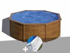 Kit piscine acier aspect bois gré sicilia ronde 3,70 x 1,22 m + tapis de sol