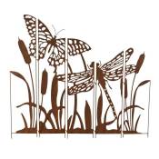 La Grande Prairie - Silhouette déco jardin papillon libellule 138x1x135cm - Rouille