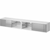 Les Tendances - Grand meuble tv 2 portes blanc mat et gris laqué Alka 200 cm