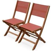 Lot de 2 chaises de jardin en bois Almeria. 2 chaises pliantes Eucalyptus fsc huilé et textilène Terracotta / Terracotta - Terracotta