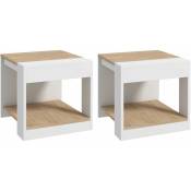 Lot de 2 tables basses bouts de canapé guéridons design panneaux blanc aspect chêne clair - Blanc