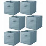 Lot de 6 cubes de rangement pliables en tissus avec poignée - Longueur 30 Largeur 30 Hauteur 30cm - Bleu clair