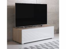 Meuble tv 1 porte | 100 x 32 x 40cm | sonoma et blanc finition brillante | suspendu ou sur pieds | modèle luke h1 TVSD031SOWHP-1BOX