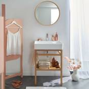 Mob-in - Meuble de salle de bain 60 cm hopp avec miroir rond et vasque carrée andy - Bois Clair
